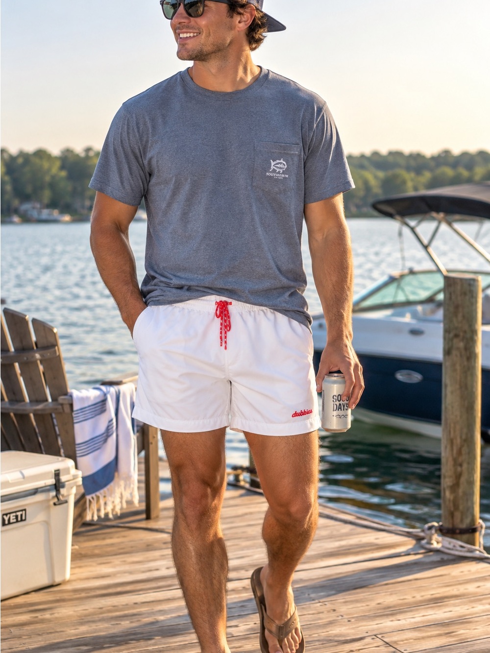 Chubbies American Made Solid White Swim Trunks Men's Large Red Drawstring